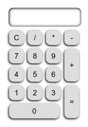 Screenshot of our calculator application, after we apply new CSS rules to style buttons like in a real calculator.